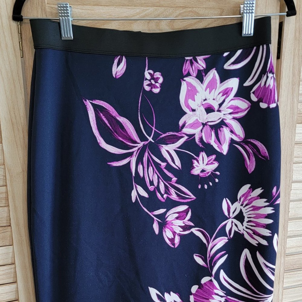 Stylish Floral Stretch Pencil Skirt - Alfani, Navy Blue Floral Skirt